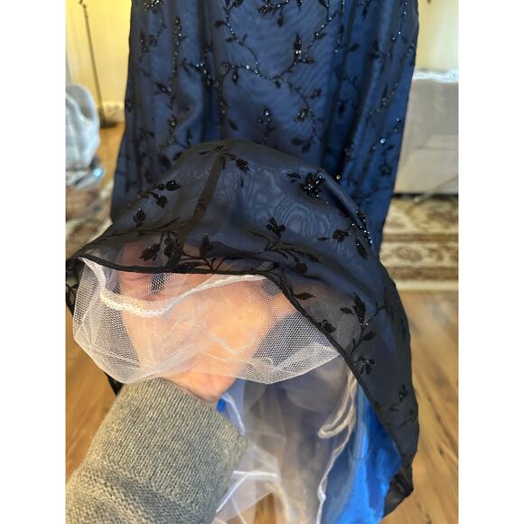 Besty & Adam 90s Vampy Gothic Beaded Mesh Overlay Prom Dress Maxi Black Blue 14 - Picture 15 of 16